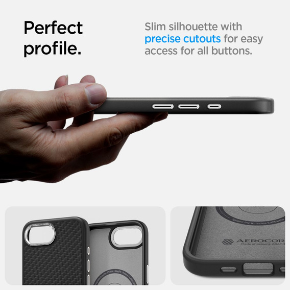 Puzdro Spigen pre iPhone 16E, Enzo Aramid MagSafe, karbónová čierna + tvrdené sklo 9H