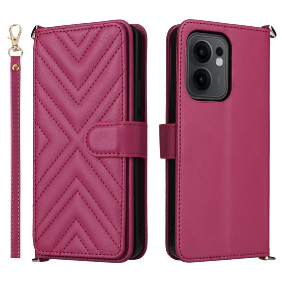 Puzdro s chlopňou pre Oppo Reno 13F 5G, Crossbody Leather Wallet, bordové