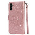 Klapkové puzdro pre Samsung Galaxy A36 5G, Wallet Zipper Pocket Glittery, ružové rose gold
