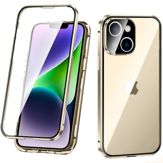 Puzdro pre iPhone 14, Magnetic Dual Glass, zlaté