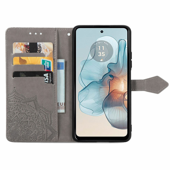 Klapkové puzdro pre Motorola Moto G24 / G24 Power / G04, Mandala, sivé