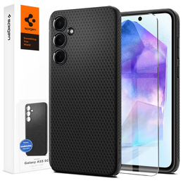 Puzdro Spigen pre Samsung Galaxy A55 5G, Liquid Air, čierne + tvrdené sklo 9H