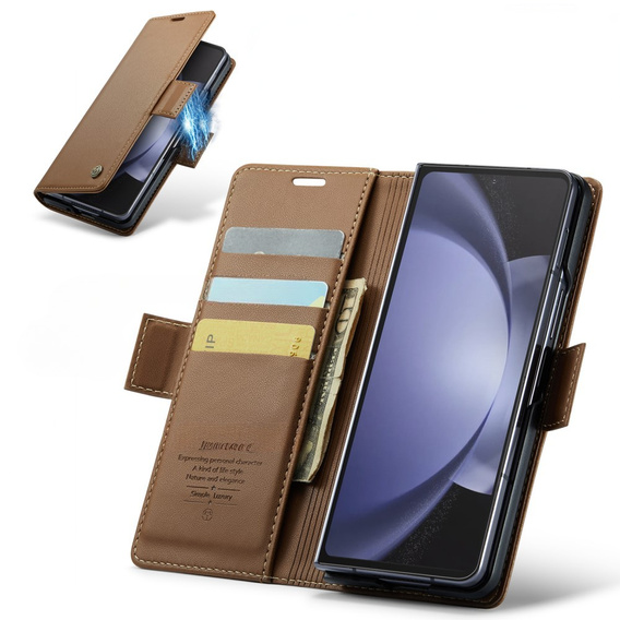 CASEME flipové puzdro pre Samsung Galaxy Z Fold6 5G, Litchi Wallet, hnedé