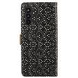 Klapkové puzdro pre Samsung Galaxy A25 5G, Wallet Pocket Zipper Lace, čierne