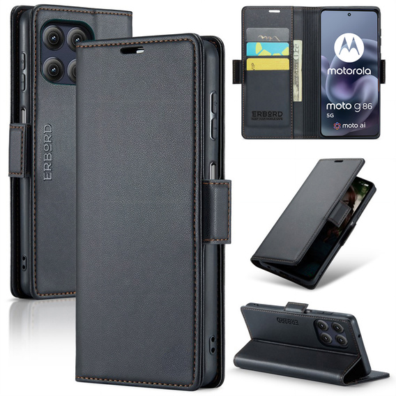 ERBORD Lesklá peňaženka Litchi s chlopňou pre Motorola Moto G86 5G / G86 Power 5G