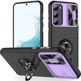 Obal na mobil pre Samsung Galaxy S23, Camera Slide Ring, čierne / fialové