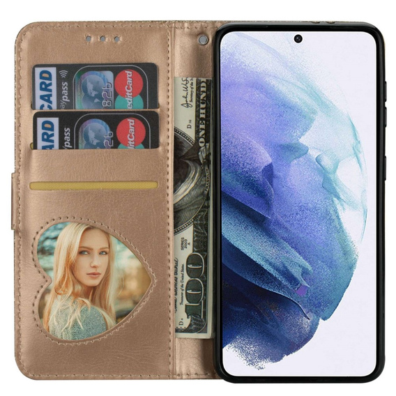 Klapkové puzdro pre Samsung Galaxy S24, Wallet Zipper Pocket Glittery, zlaté