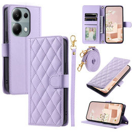 Puzdro s chlopňou pre Xiaomi Redmi Note 13 Pro 4G / Xiaomi Redmi Note 14S / Xiaomi Poco M6 Pro 4G, Rhombus Crossbody Leather, fialové