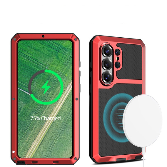 Puzdro s integrovaným sklom pre Samsung Galaxy S26 Ultra, červené