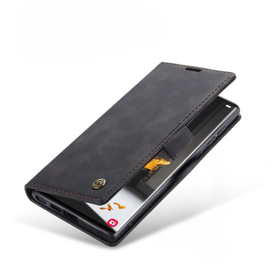 CASEME puzdro pre Samsung Galaxy S22 Ultra, Leather Wallet Case, čierne