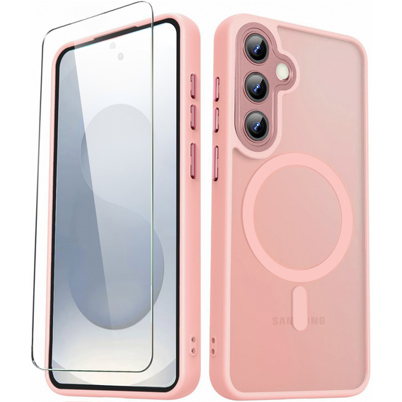 Puzdro pre Samsung Galaxy S25+ Plus, pre MagSafe, ERBORD Matt Case, ružový + sklo na displej