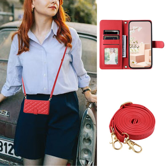 Puzdro s chlopňou pre Xiaomi Redmi Note 13 Pro 4G, Rhombus Crossbody Leather, červené