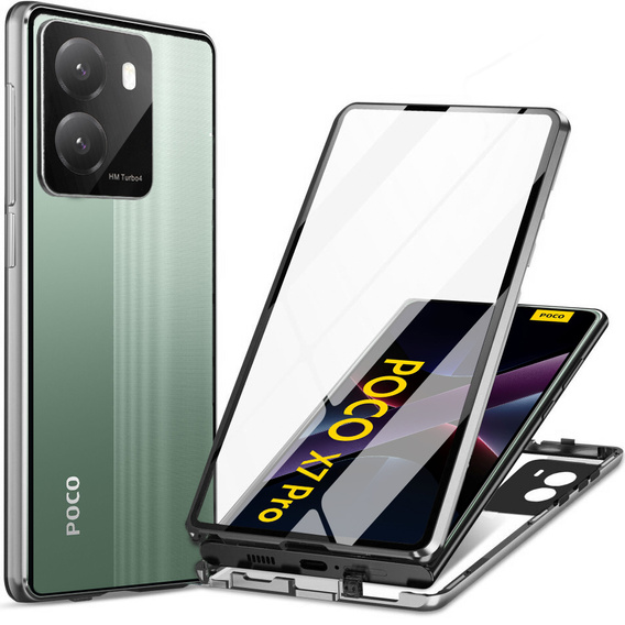 Puzdro pre Xiaomi Poco X7 Pro 5G, Magnetic Dual Glass, strieborné