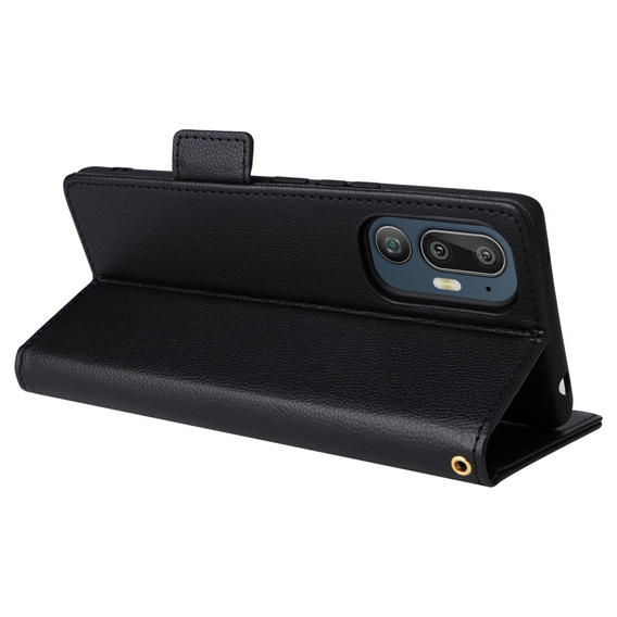 Obal na mobil pre HTC U24 Pro 5G, Wallet Litchi Leather, čierne