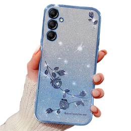 Puzdro pre Samsung Galaxy A55 5G, Glitter Flower, ružové rose gold