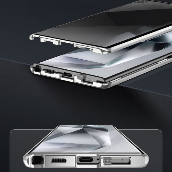 Puzdro pre Samsung Galaxy S24 Ultra, Privacy Dual Glass, strieborné