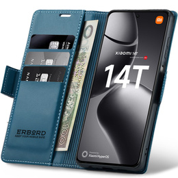 Puzdro pre Xiaomi 14T, ERBORD Glossy Litchi, flipová peňaženka, modré