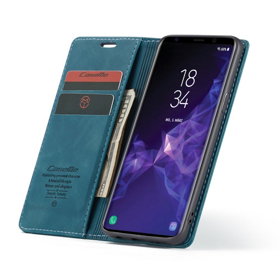 CASEME puzdro pre Samsung Galaxy S9, Leather Wallet Case, modré