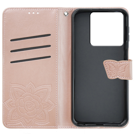 Klapkové puzdro pre Xiaomi Poco X6 5G, Butterfly, ružové rose gold