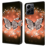 Klapkové puzdro pre Xiaomi Redmi Note 12 4G, Wallet, butterfly and crystals, čierne