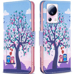 Klapkové puzdro pre Xiaomi 13 Lite, Wallet, tree & owls, modré