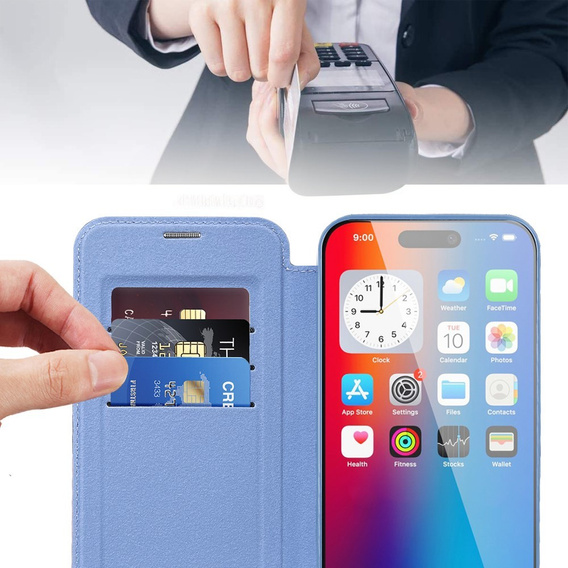 Klapkové puzdro pre iPhone 16, RFID Wallet MagSafe CamShield, modré