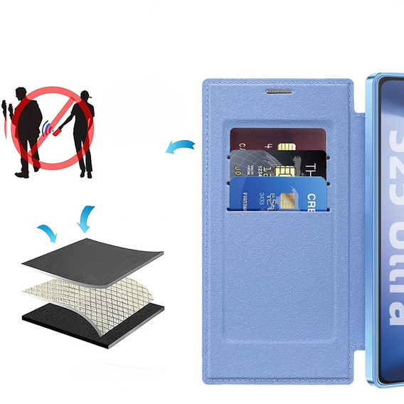 Klapkové puzdro pre Samsung Galaxy S25 Ultra, RFID Wallet MagSafe CamShield, modré