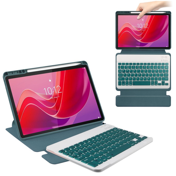 Puzdro s klávesnicou pre Lenovo Tab M11, Rotary 360° Leather, tmavozelené