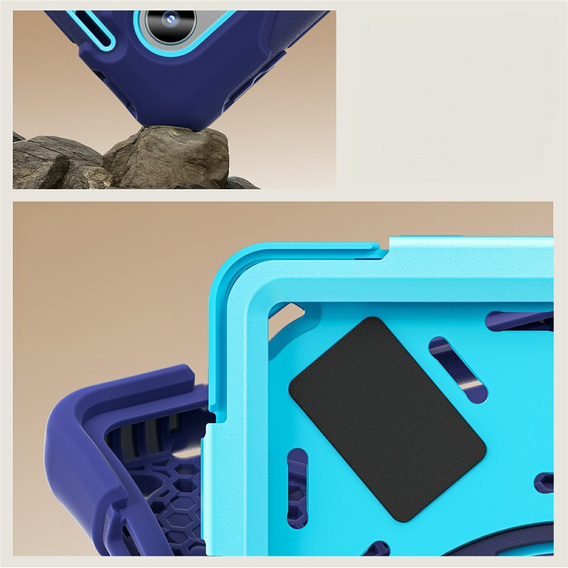 Detské puzdro pre Lenovo Tab M11, pancierované s popruhom, námornícka modrá / zelená