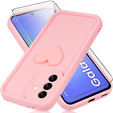 Puzdro pre Samsung Galaxy A36, Silicone Heart, ružové + tvrdené sklo 9H