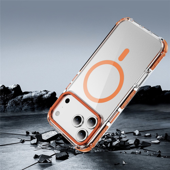 Obrnené puzdro MagSafe číre s oranžovými stranami pre iPhone 17 Pro Max