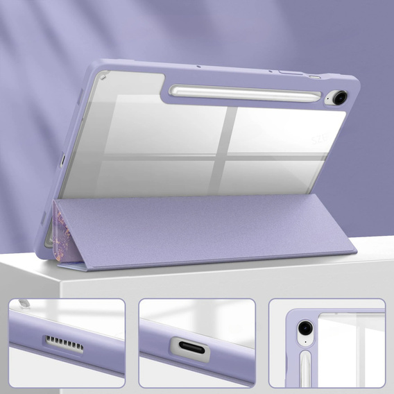 Puzdro pre Samsung Galaxy Tab S10 FE+ Plus, Smartcase Hybrid, so slotom na stylus, Marble fialové