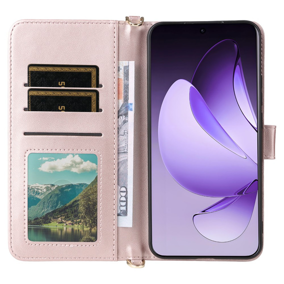 Puzdro s chlopňou pre Oppo Reno 13 Pro 5G, Crossbody Leather Wallet, ružové