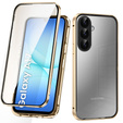 Puzdro pre Samsung Galaxy A17 5G, magnetické dvojité sklo, priehľadné so zlatými stranami