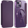 Klapkové puzdro pre iPhone 15, RFID Wallet MagSafe CamShield, fialové