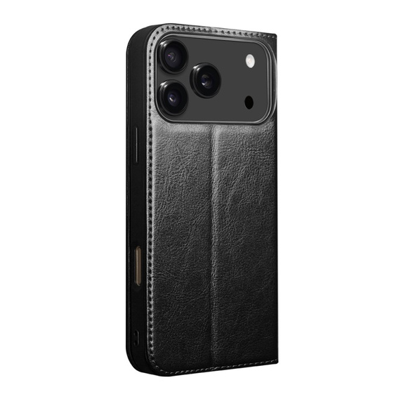 QIALINO Flipové puzdro z pravej hovädzej kože pre iPhone 17 Pro Max, čierne