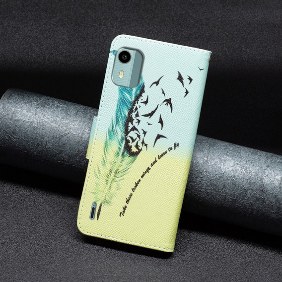 Klapkové puzdro pre Nokia C12 4G, Wallet, feather, modré