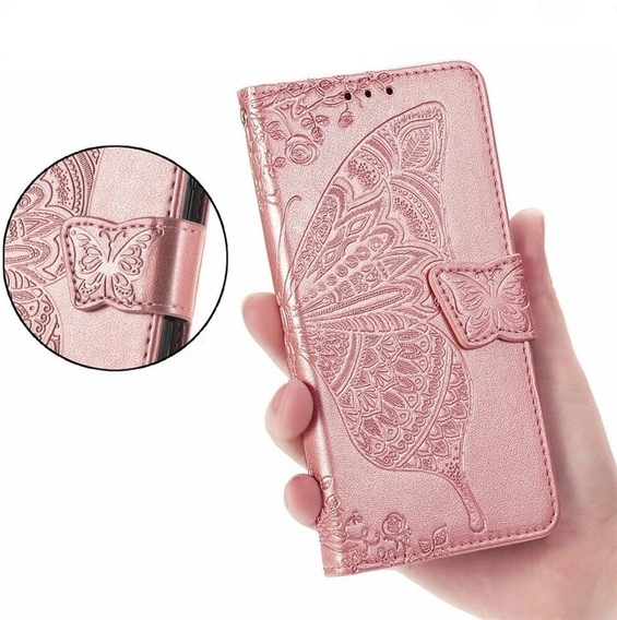 Klapkové puzdro pre T Phone 2 5G, Butterfly, ružové rose gold