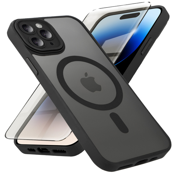 Puzdro pre iPhone 14 Pro, pre MagSafe, ERBORD Matt Case, čierny + sklo na displej