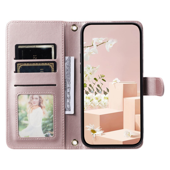 Puzdro s chlopňou pre Samsung Galaxy S25, Rhombus Crossbody Leather, ružové rose gold