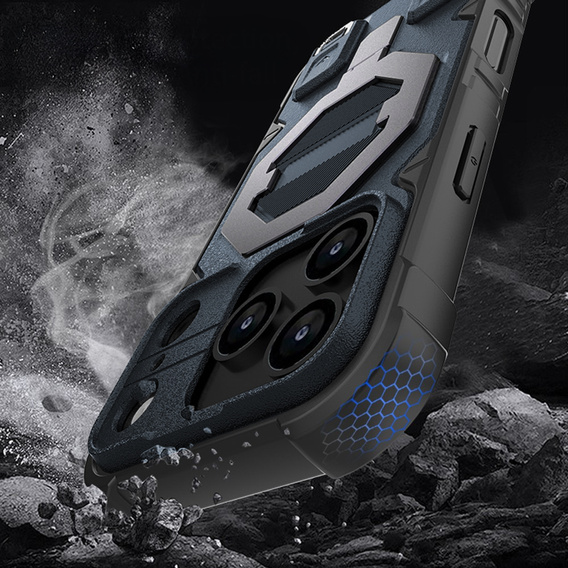 Puzdro pre iPhone 17 Pro, pre MagSafe, pancierované so stojanom, modré