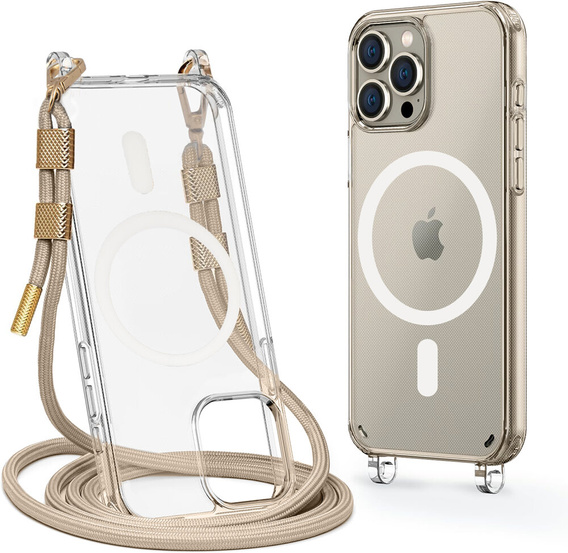 Puzdro so šnúrkou pre iPhone 16 Pro, ERBORD MagSafe, priehľadné + sklo na displej