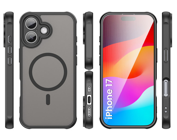 Puzdro pre iPhone 17, pre MagSafe, s ochranou fotoaparátu, tónované s čiernym rámom