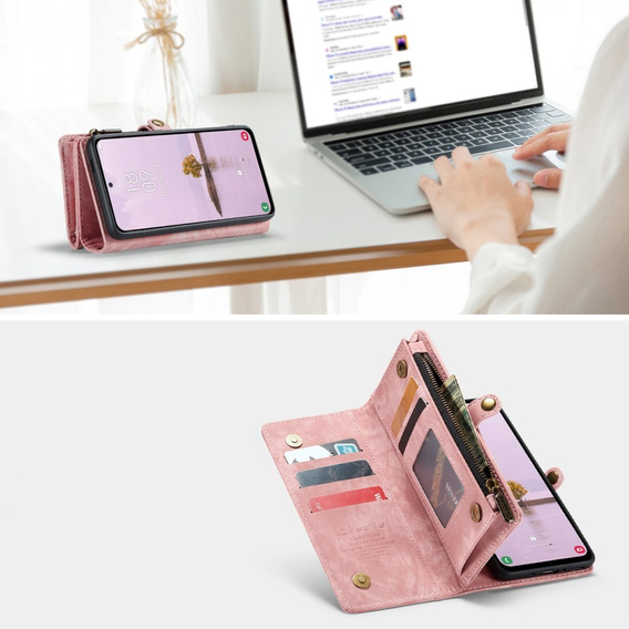 CASEME puzdro pre Samsung Galaxy A56 5G, Retro Leather Wallet, s remienkom, ružové