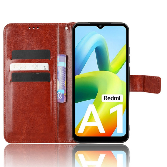 Klapkové puzdro pre Xiaomi Redmi A1 4G / A2 4G, Crazy Horse Wallet, hnedé