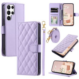 Puzdro s chlopňou pre Samsung Galaxy S25 Ultra, Rhombus Crossbody Leather, fialové