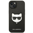 Karl Lagerfeld Obal na mobil pre iPhone 14 Plus, Saffiano Choupette Head Patch, čierne