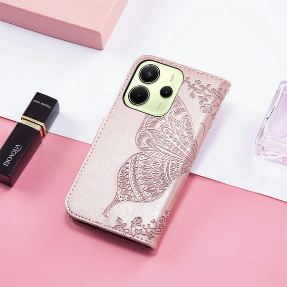 Klapkové puzdro pre Xiaomi Redmi Note 14 4G, Butterfly, ružové rose gold