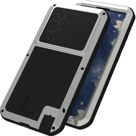 Love Mei Obal na mobil pre Samsung Galaxy S25 Ultra, armored with glass, sivé