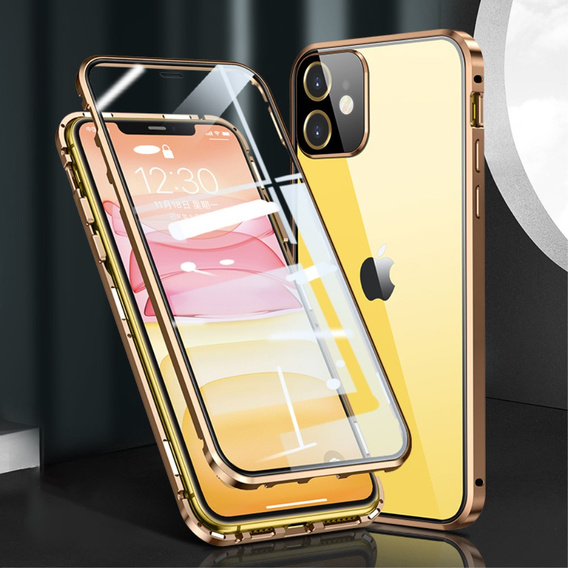 Puzdro pre iPhone 12, Magnetic Dual Glass, zlaté